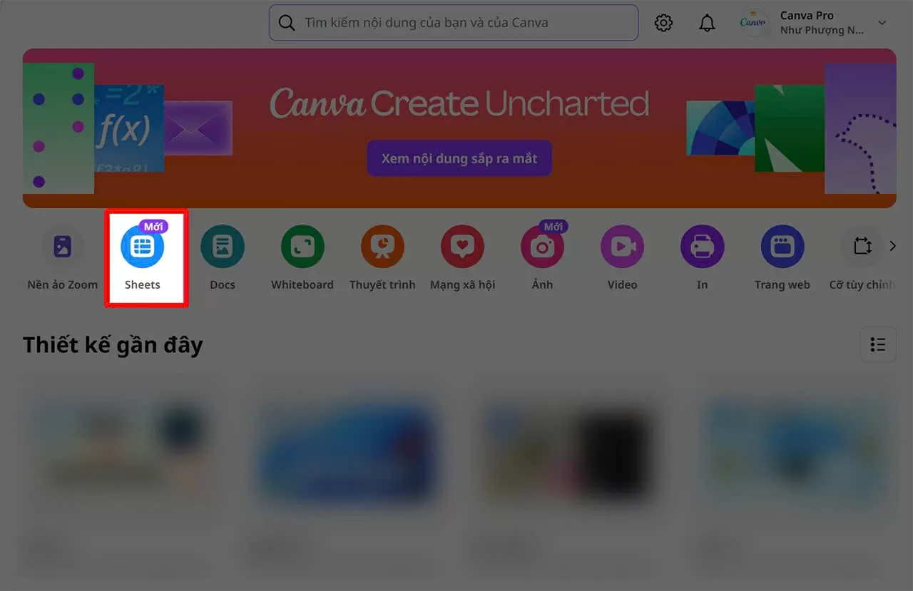 Tìm và chọn mục Sheets (Bảng tính). Tìm và chọn mục Sheets (Bảng tính).