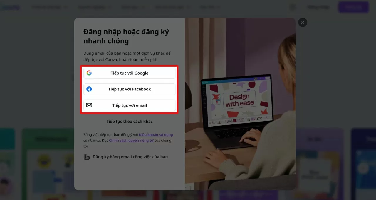 Truy cập trang chủ Canva. Truy cập trang chủ Canva.