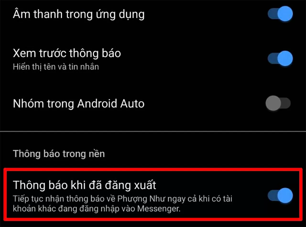 Nhấn vào Thông báo khi đã đăng xuất.
