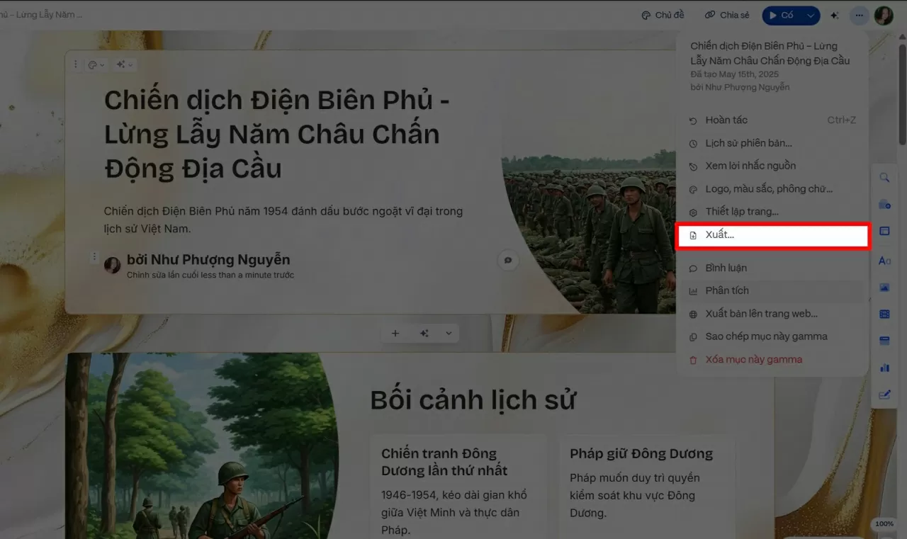 Chọn mục Xuất. Chọn mục Xuất.