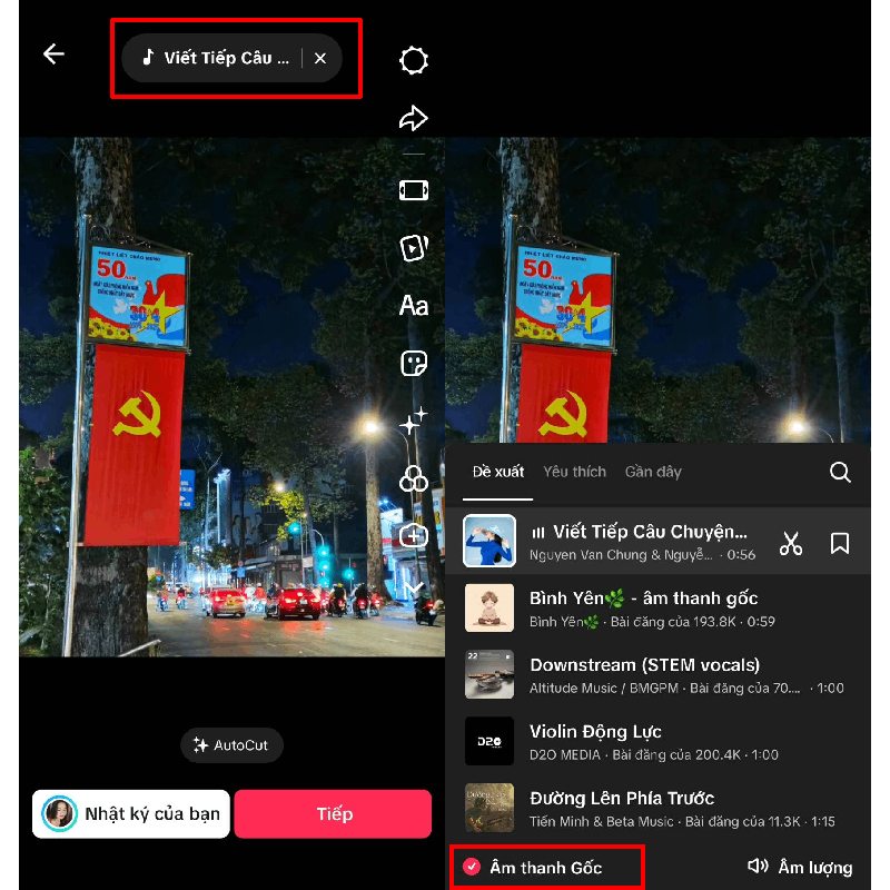 Trên giao diện chỉnh sửa, nhấn vào mục “Âm thanh”. Trên giao diện chỉnh sửa, nhấn vào mục “Âm thanh”.