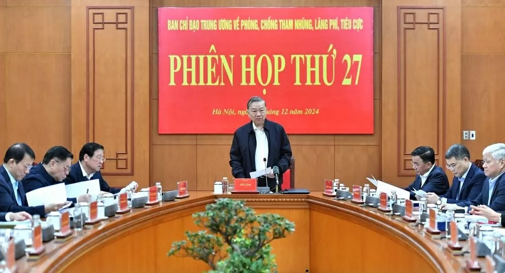 Tổng Bí thư Tô Lâm chủ trì họp Phiên thứ 27 Ban Chỉ đạo Trung ương về phòng, chống tham nhũng, lãng phí, tiêu cực. (Nguồn: Tạp chí Cộng sản)