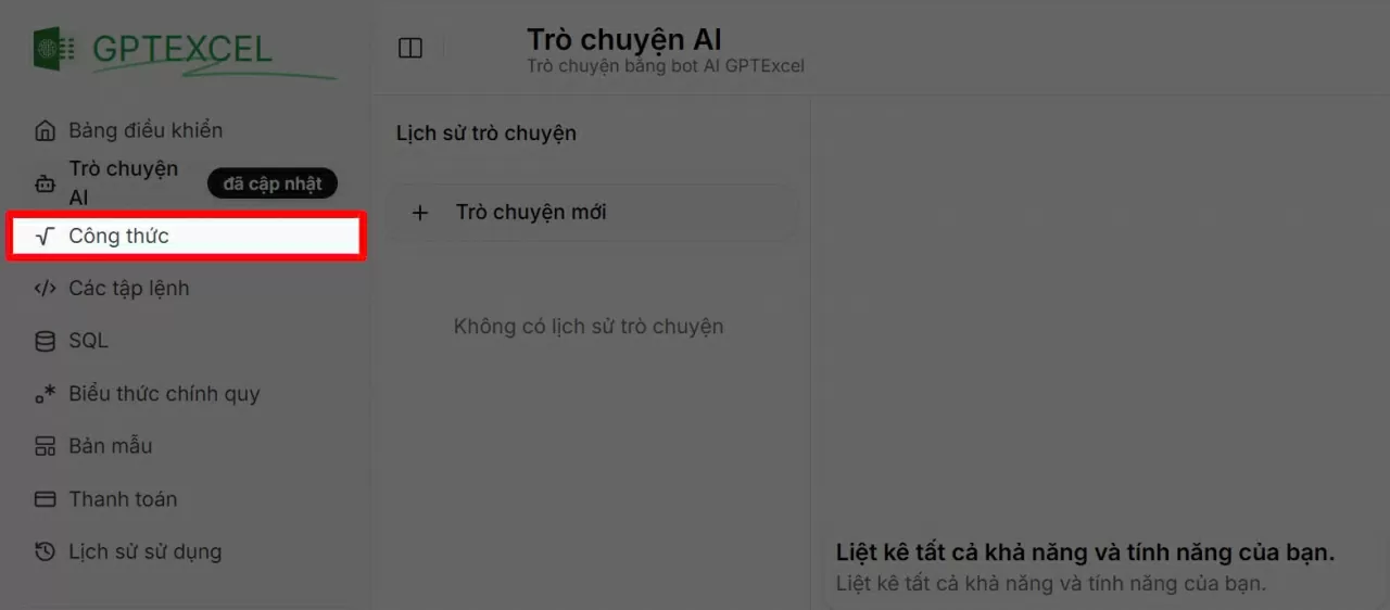 Chọn mục Công thức. Chọn mục Công thức.