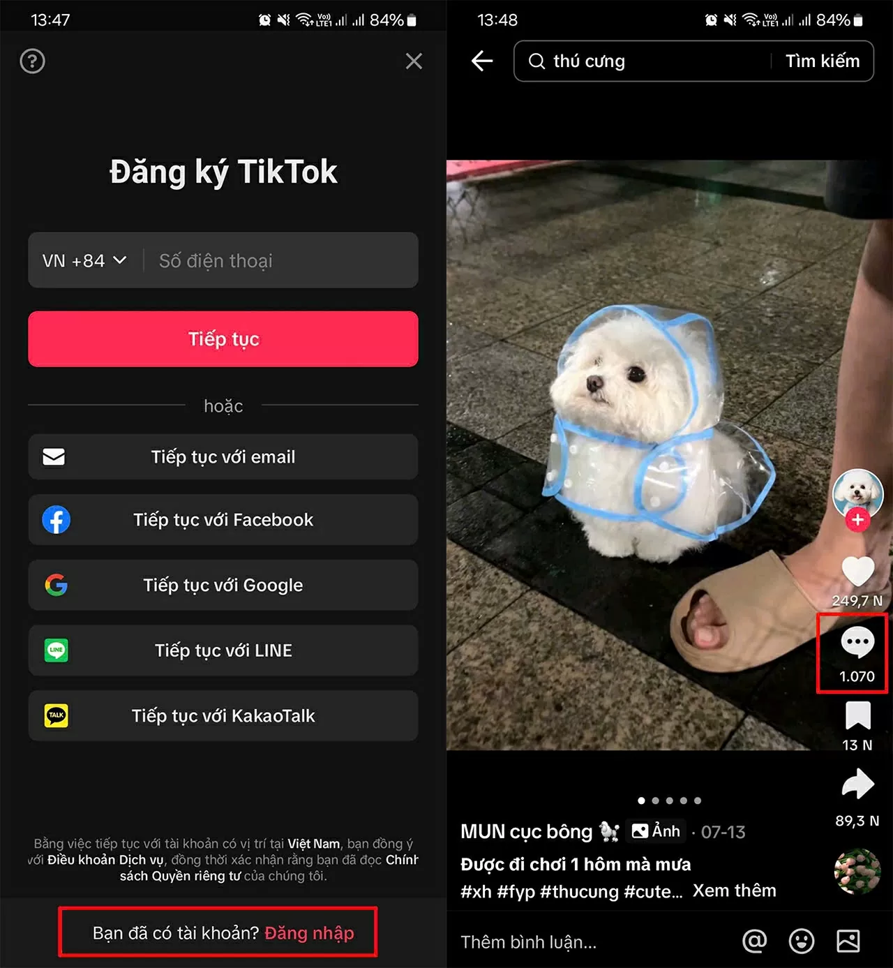 Đăng nhập tài khoản TikTok vừa tạo ở vùng Ai Cập.