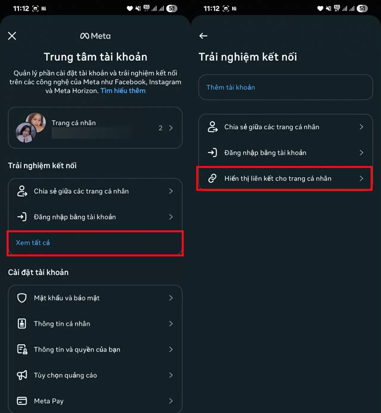 Nhấn Xem tất cả để hiển thị thêm tùy chọn.