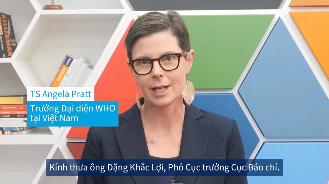 Tiến sĩ Angela Pratt, Trưởng đại diện WHO tại Việt Nam trong video gửi đến Hội thảo. (Nguồn: Video từ BTC)