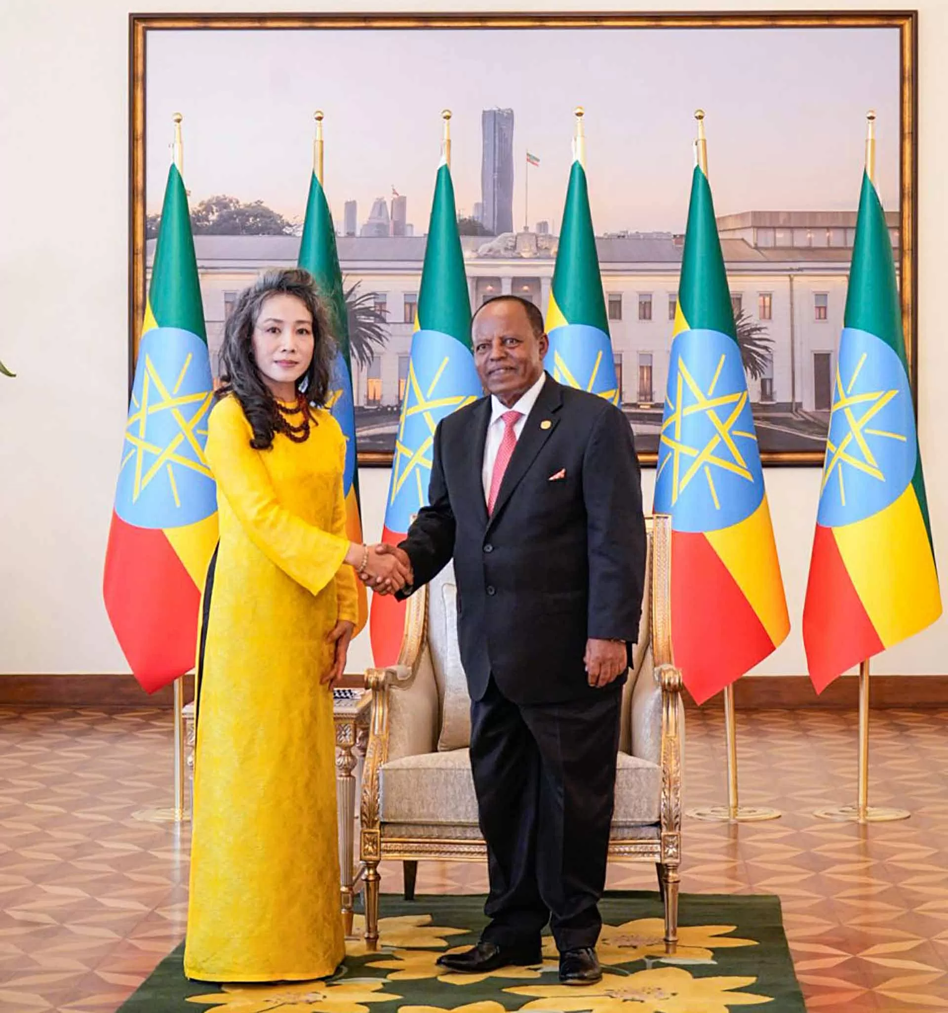 Đại sứ Vũ Thanh Huyền trình Thư ủy nhiệm lên Tổng thống Ethiopia Taye Atske Selassie Đại sứ Vũ Thanh Huyền trình Thư ủy nhiệm lên Tổng thống Ethiopia Taye Atske Selassie
