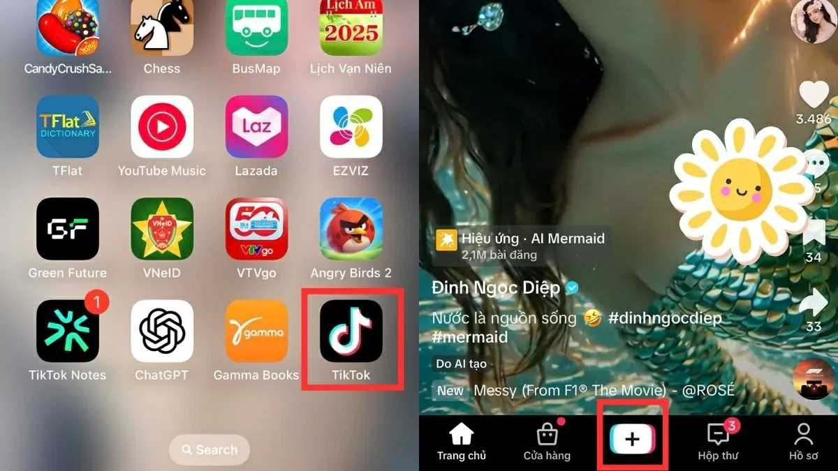Mở ứng dụng TikTok. Mở ứng dụng TikTok.
