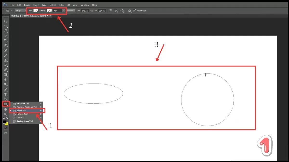 Chọn một công cụ Shape như Ellipse Tool để tạo một đường cong. Chọn một công cụ Shape như Ellipse Tool để tạo một đường cong.