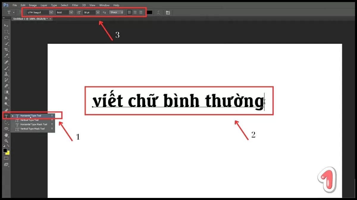 Chọn công cụ Type Tool và nhập nội dung. Chọn công cụ Type Tool và nhập nội dung.