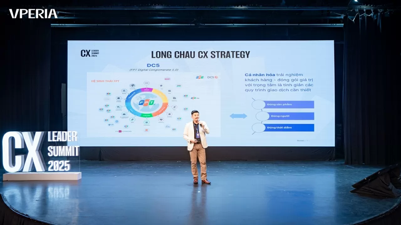 Ông Ngô Quốc Bảo – Giám đốc Trải nghiệm khách hàng & Marketing FPT Retail (Nhà thuốc Long Châu) chia sẻ tại sự kiện CX Leaders Summit 2025.