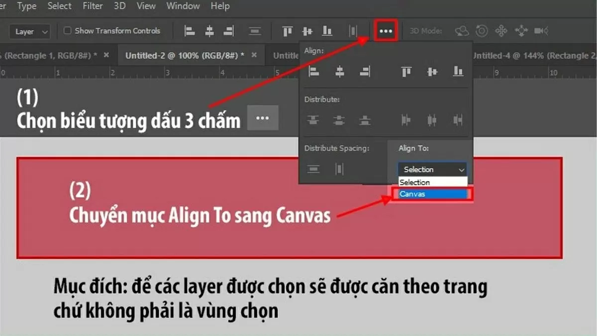 Trên thanh tùy chọn phía trên.