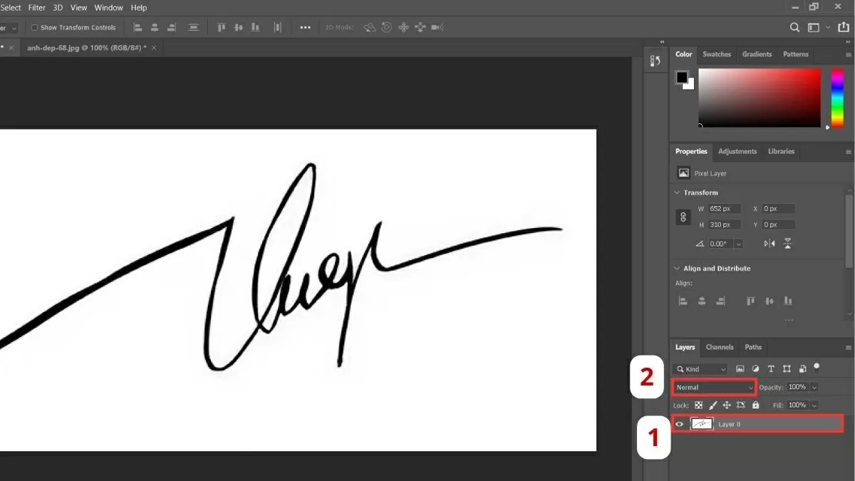 Chọn layer chứa chữ ký.