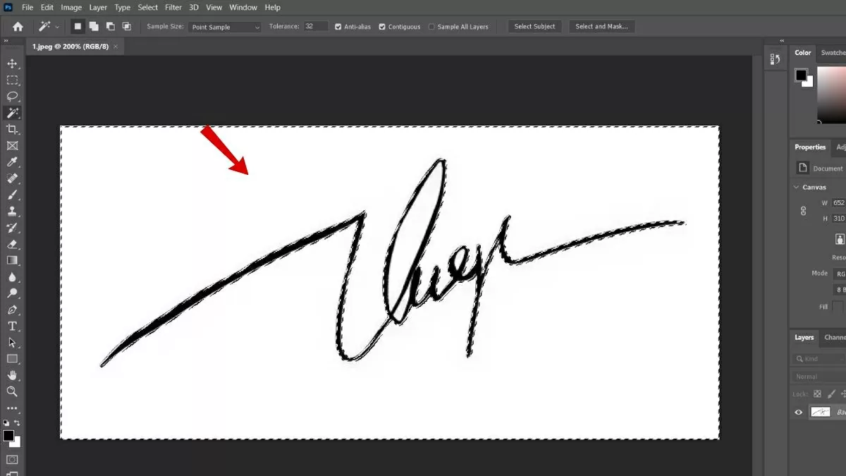  Nhấp vào vùng nền quanh chữ ký.