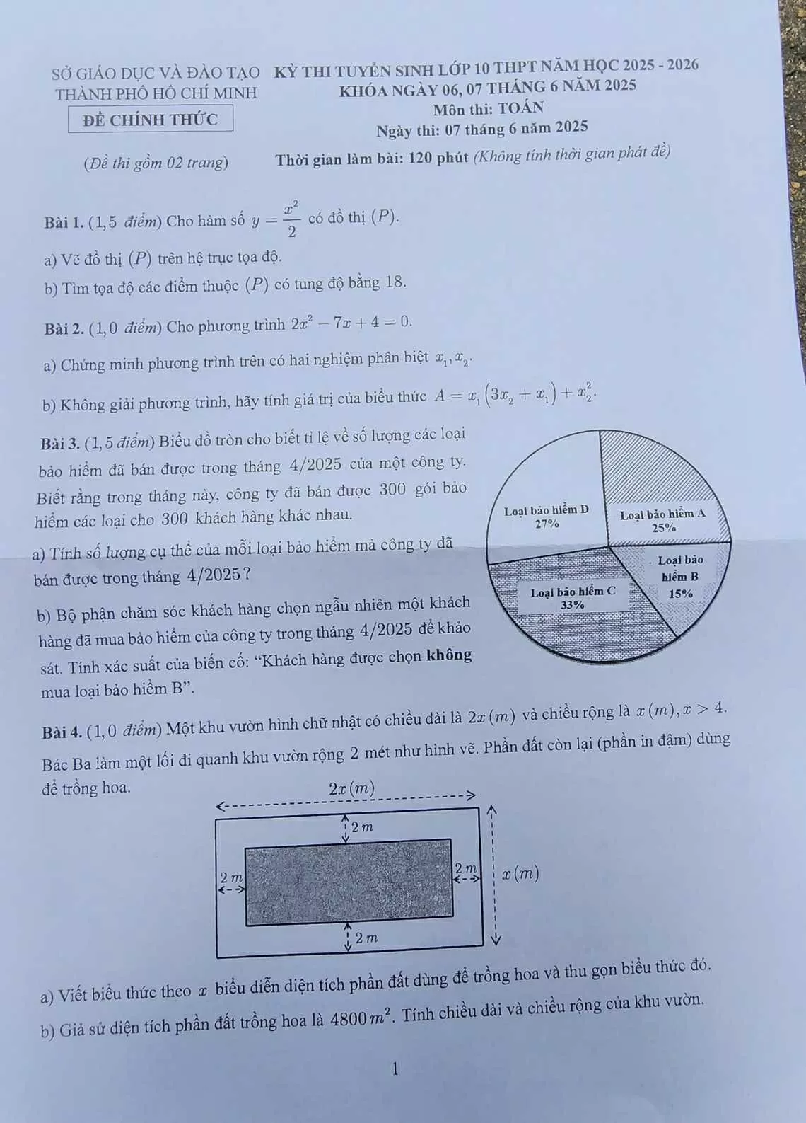 Đáp án và đề thi môn Toán vào lớp 10 tại TP. Hồ Chí Minh năm 2025