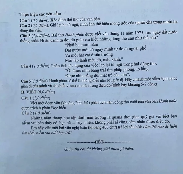 Thi lớp 10 Hà Nội: Đề thi và đáp án gợi ý môn Ngữ văn năm 2025