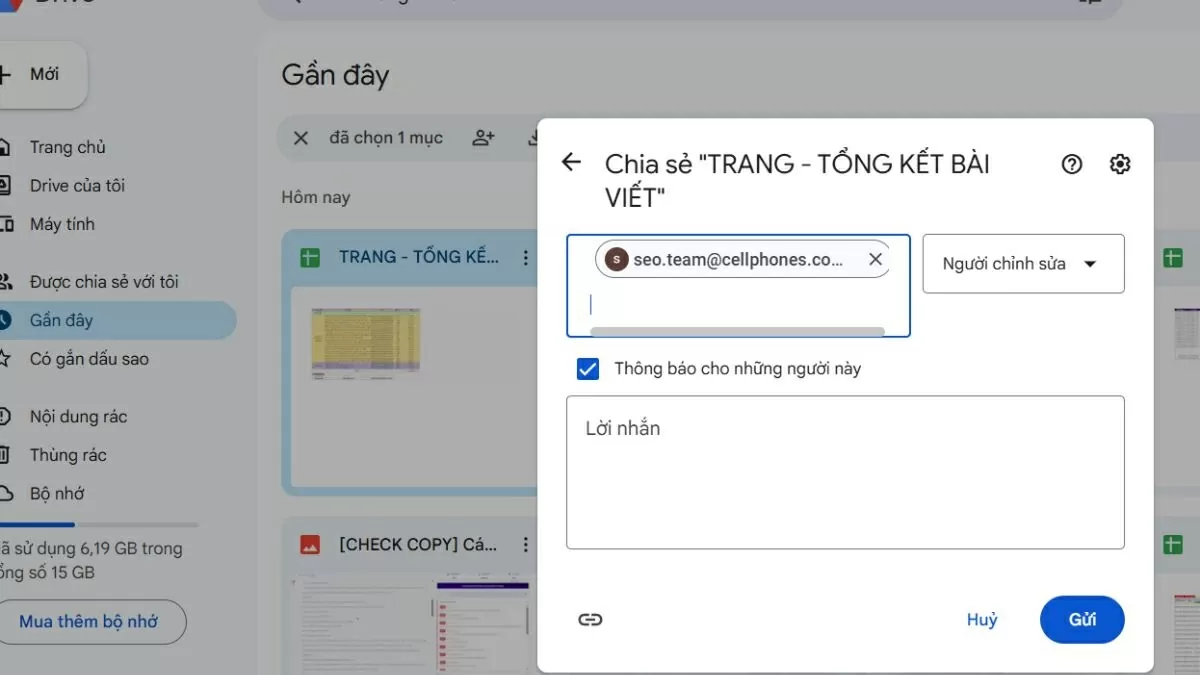 Nhấn “Gửi” để hoàn tất.