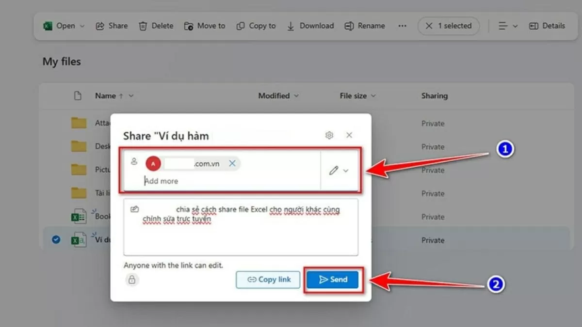 Cửa sổ chia sẻ xuất hiện.