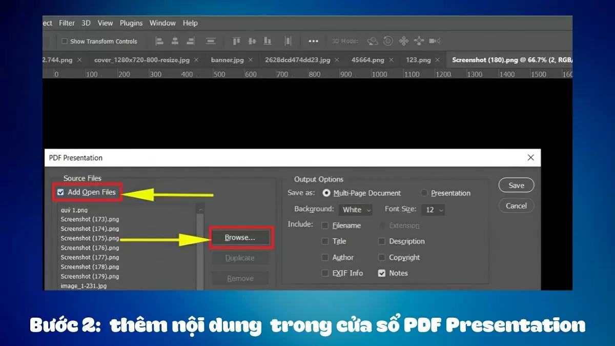 Thêm các trang cần ghép.