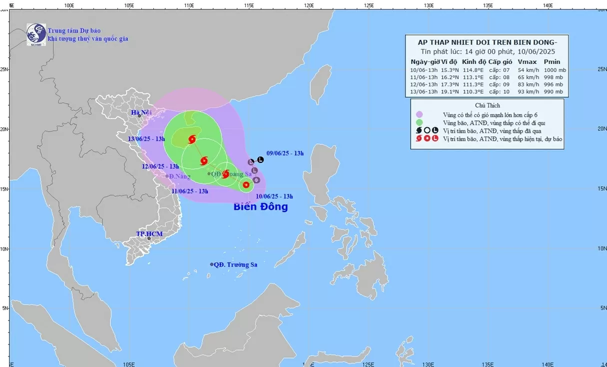 Dự báo thời tiết: Áp thấp nhiệt đới trên Biển Đông sẽ mạnh thành bão, cường độ gió cấp 8, giật cấp 10