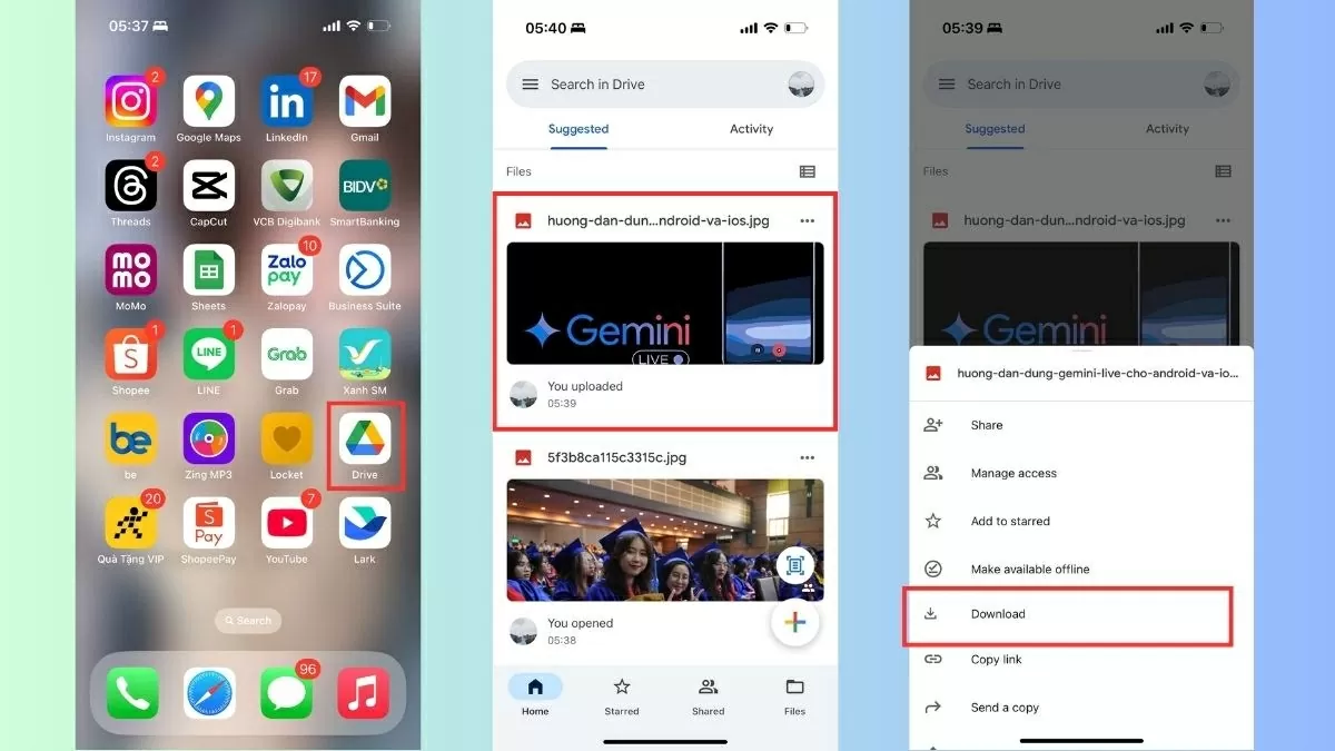 Mở iPhone, tải và cài đặt ứng dụng Google Drive từ App Store