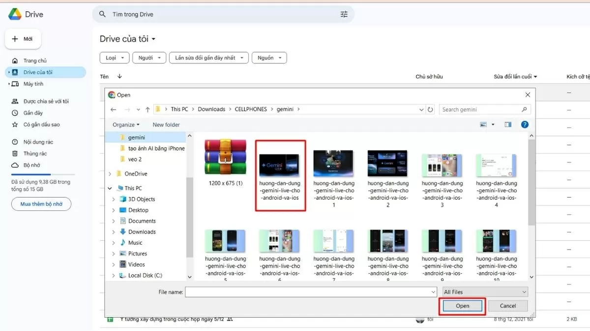 Tải các hình ảnh bạn muốn chuyển lên tài khoản Google Drive.