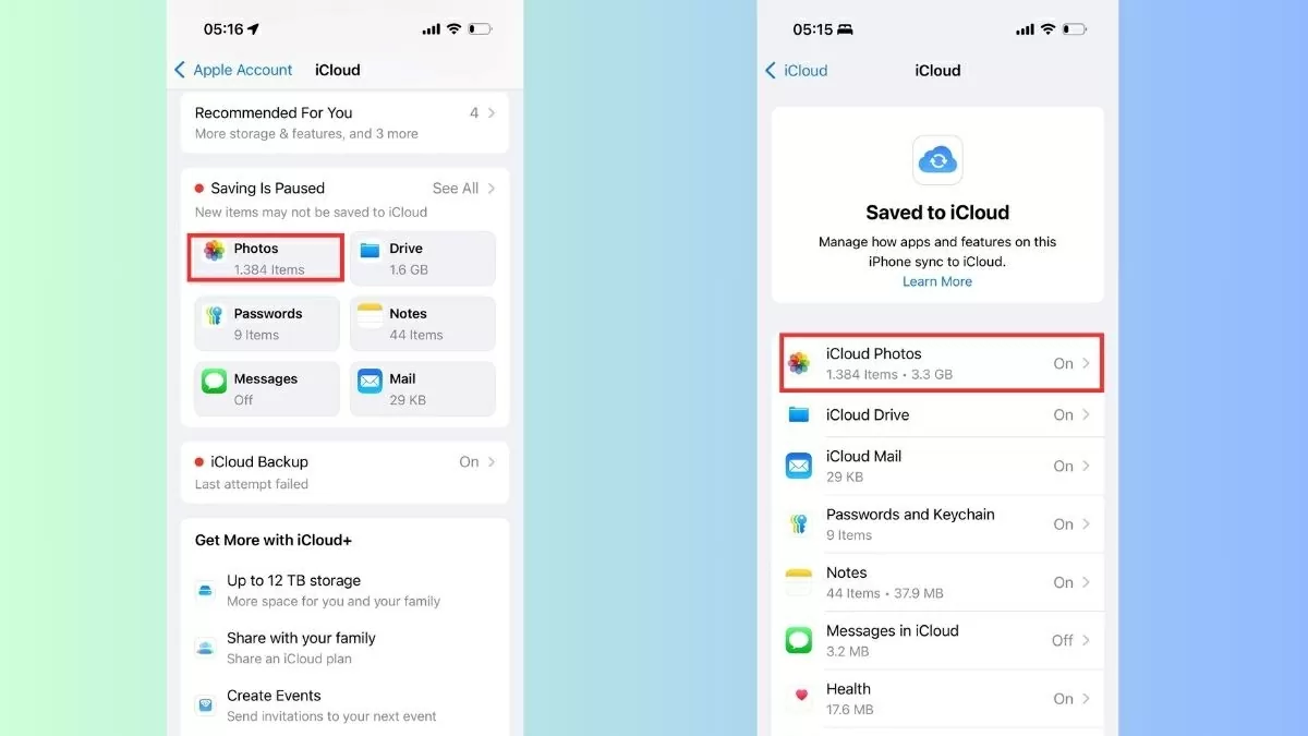 Vào mục Ảnh (Photos).