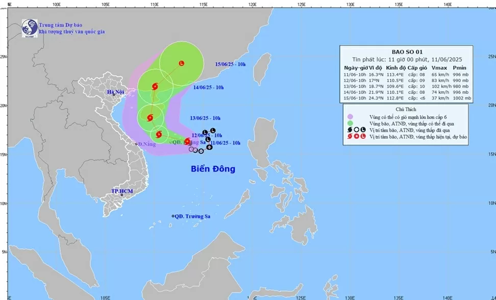 Dự báo tác động của bão số 1: Ngoài khơi Quảng Trị đến Quảng Ngãi gió mạnh dần cấp 6-7, trung Trung Bộ mưa to đến rất to