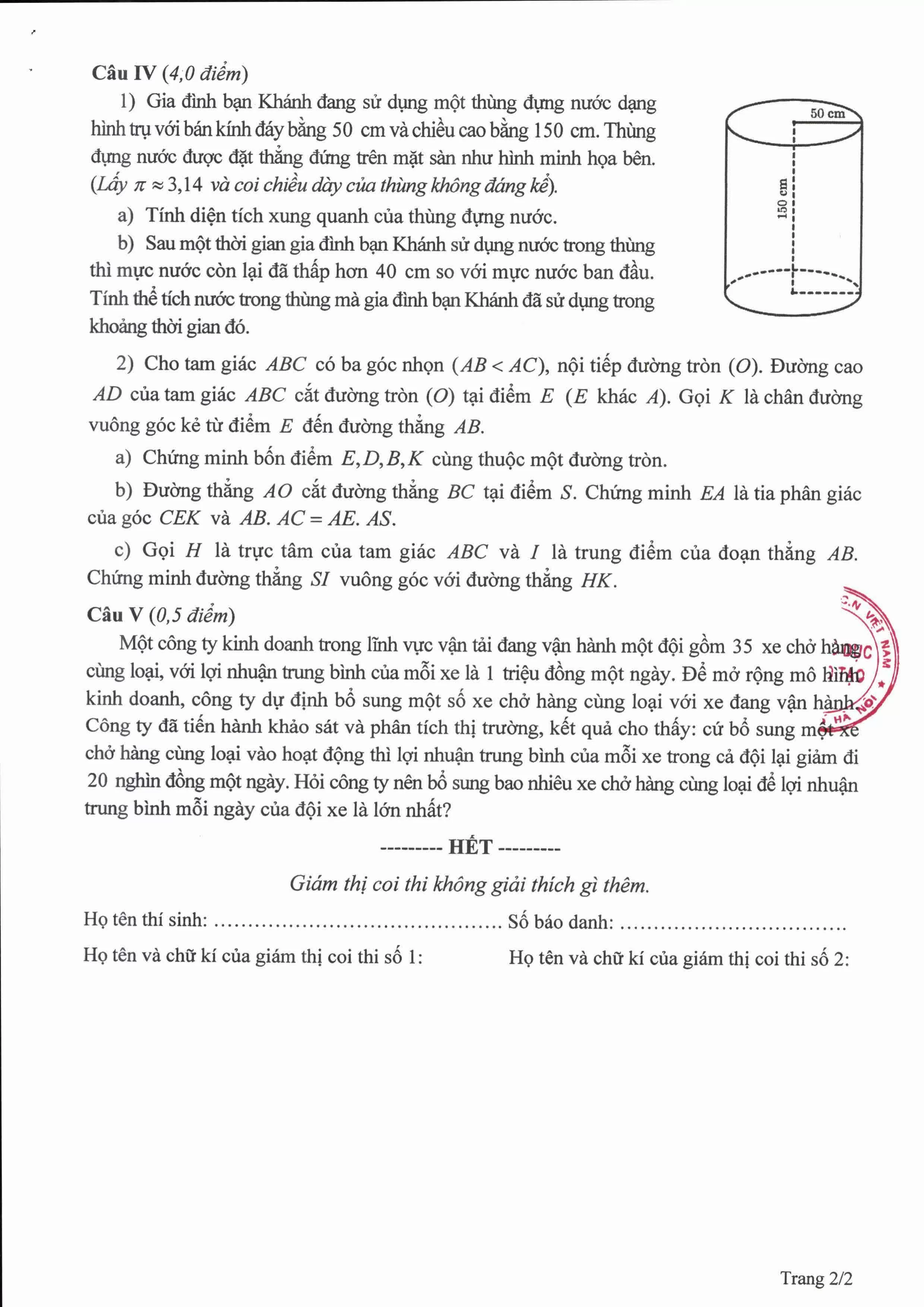 Kỳ thi lớp 10 Hà Nội: Đáp án chính thức môn Toán Kỳ thi lớp 10 Hà Nội: Đáp án chính thức môn Toán