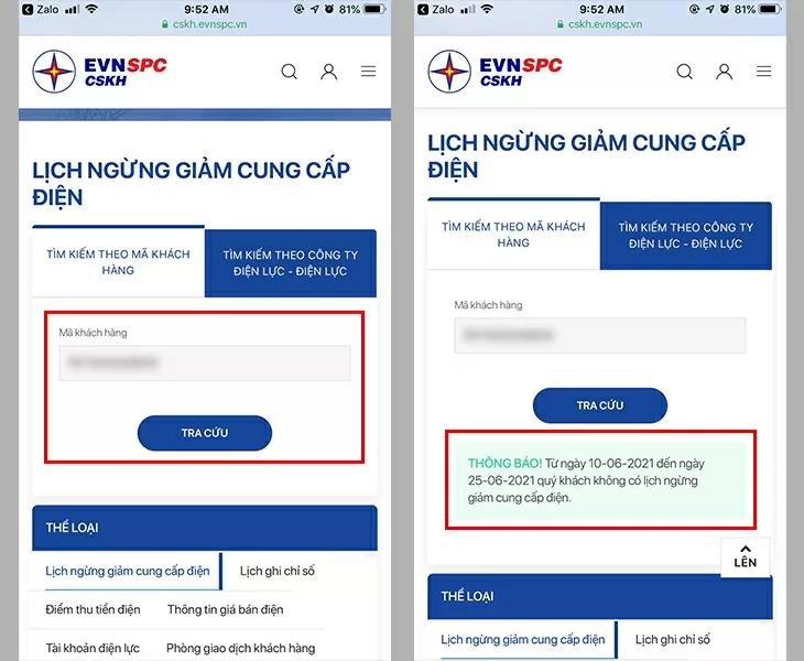 Tra cứu lịch cúp điện trên ứng dụng EVN.