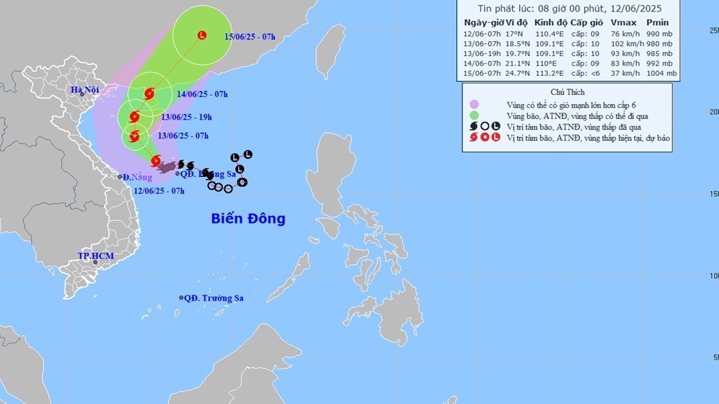 du bao dien bien bao so 1 lien tuc doi huong di chuyen tac dong gay mua lon khu vuc trung trung bo bac tay nguyen
