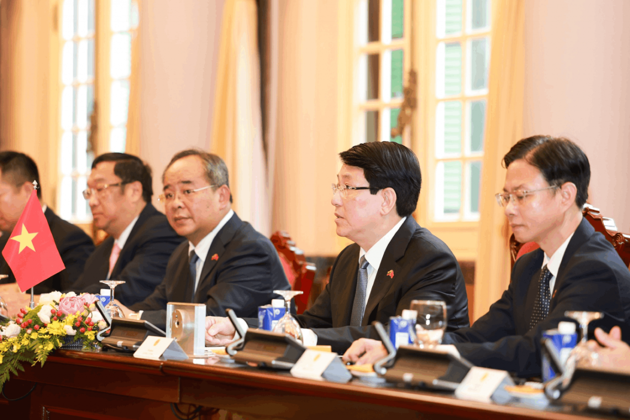 Chủ tịch nước Lương Cường phát biểu tại Hội đàm.