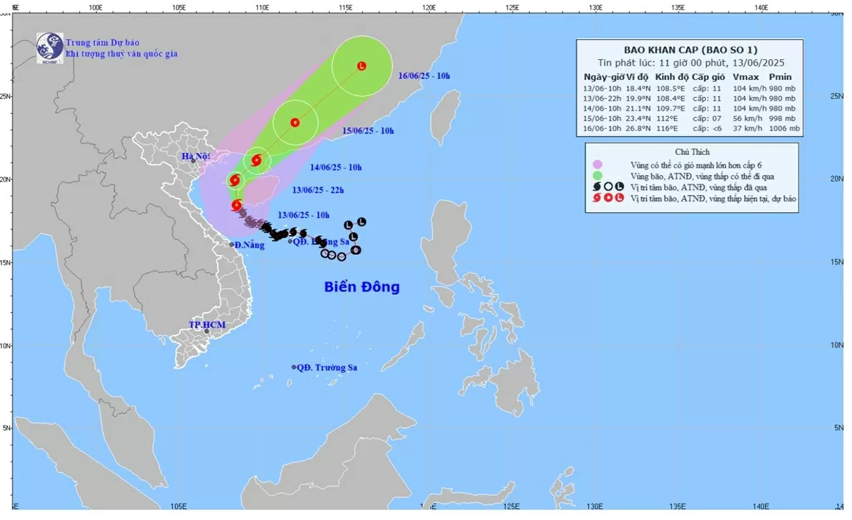 Tin bão khẩn cấp: Bão số 1 tác động, vùng biển ngoài khơi Quảng Trị-Đà Nẵng gió gần tâm bão giật cấp 14, sóng cao 4-6m