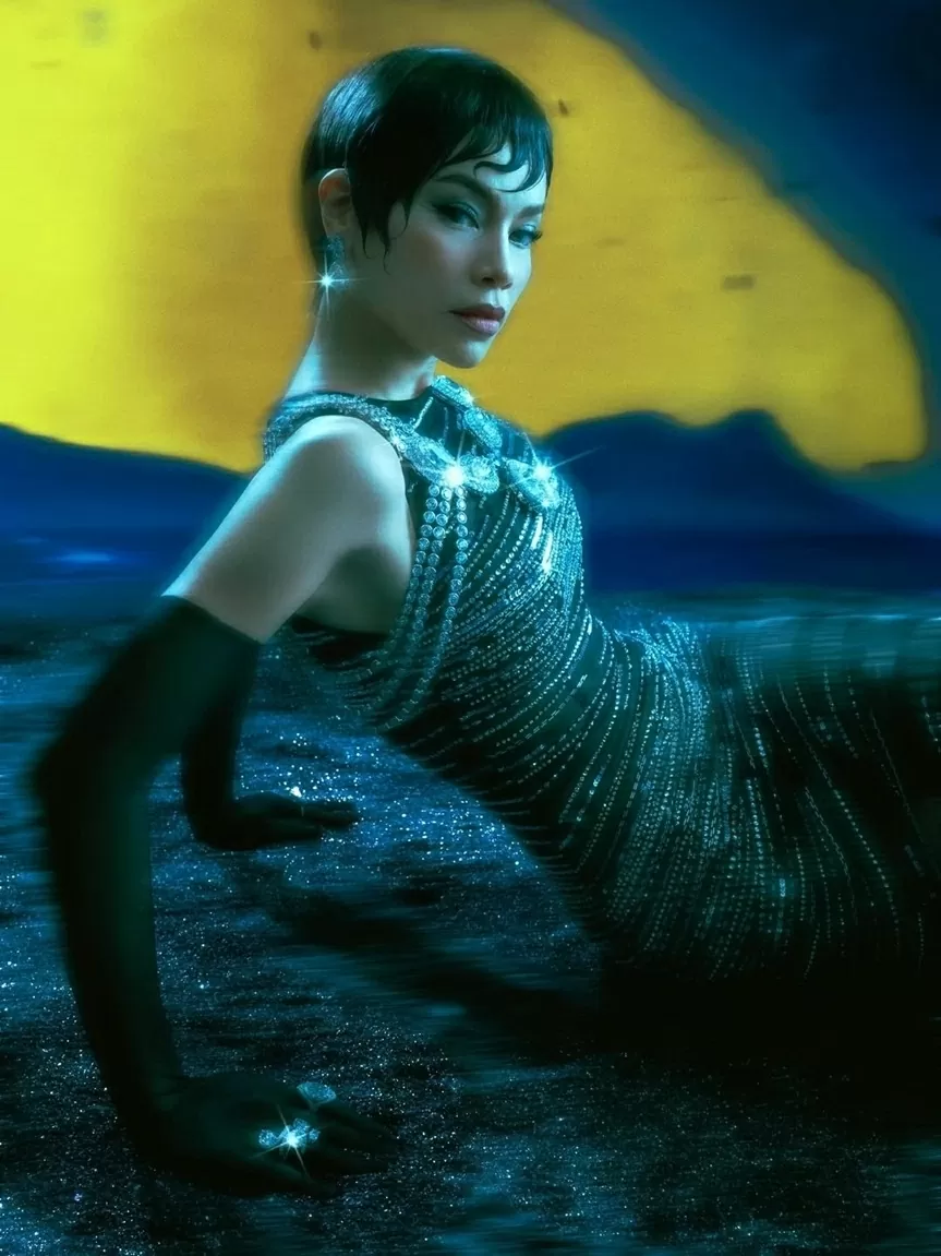 Hồ Ngọc Hà là một trong những sao Việt đầu tiên lăng xê kiểu tóc tém ngắn sát gáy ở mùa Hè 2025. Trong bộ ảnh thời trang, nữ ca sĩ dùng tóc giả màu đen, tạo kiểu tóc ướt, ôm sát gương mặt.