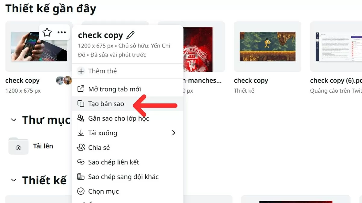 Chọn mục “Tạo bản sao”. Chọn mục “Tạo bản sao”.
