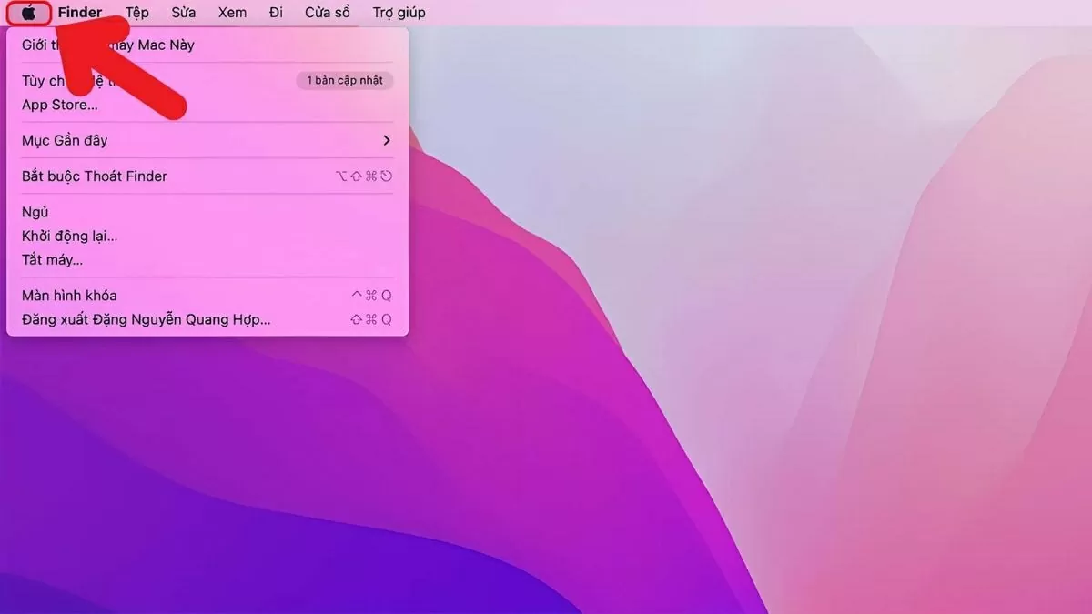 nhấn vào biểu tượng Apple.