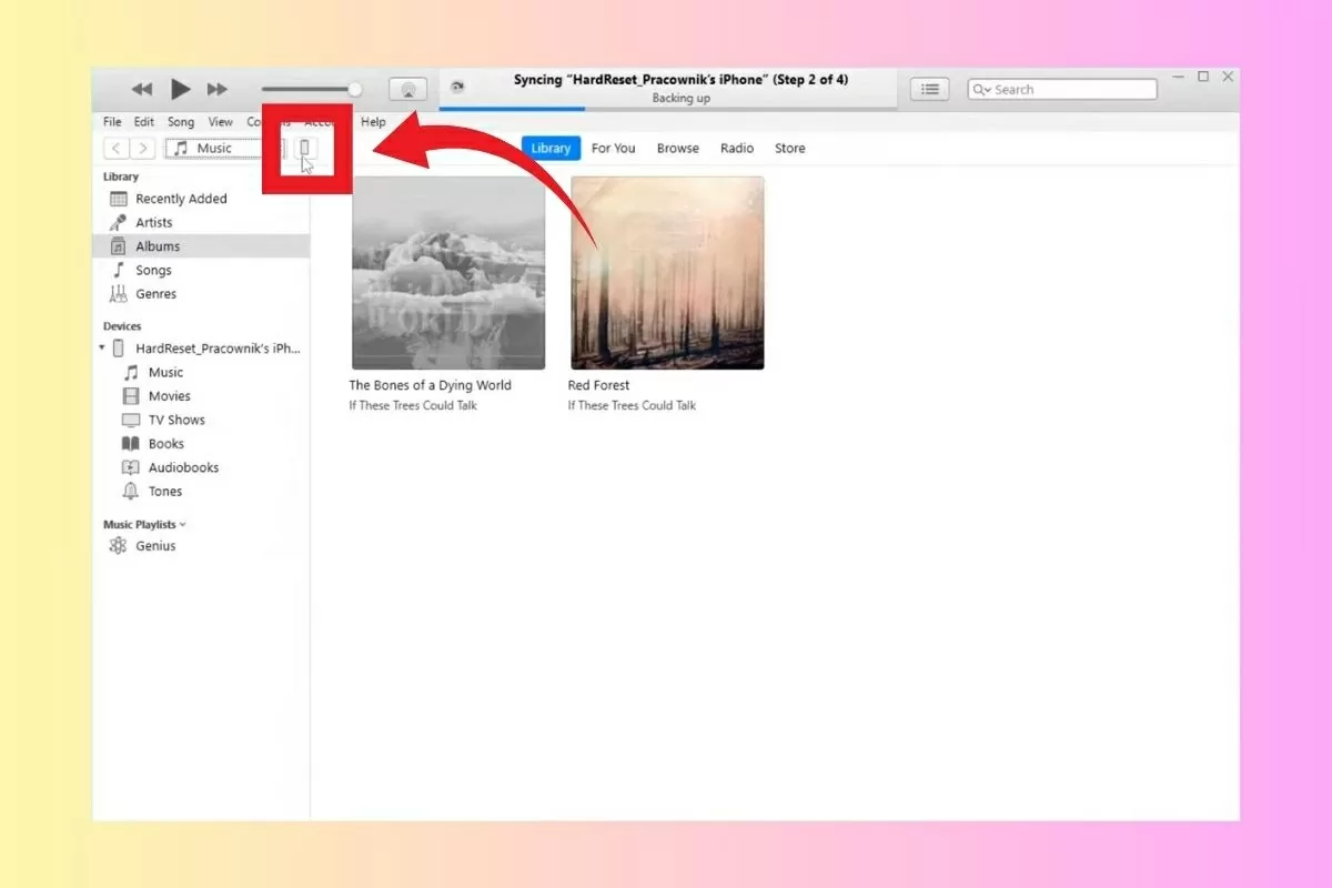 Nhấn vào biểu tượng iPhone ở góc trên bên trái giao diện. Nhấn vào biểu tượng iPhone ở góc trên bên trái giao diện.