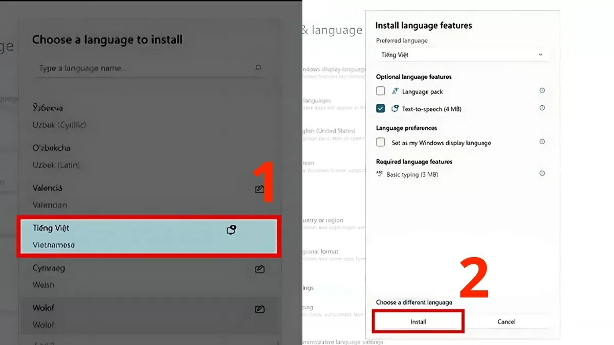 Bấm Install để tải và cài đặt gói ngôn ngữ đầy đủ. Bấm Install để tải và cài đặt gói ngôn ngữ đầy đủ.