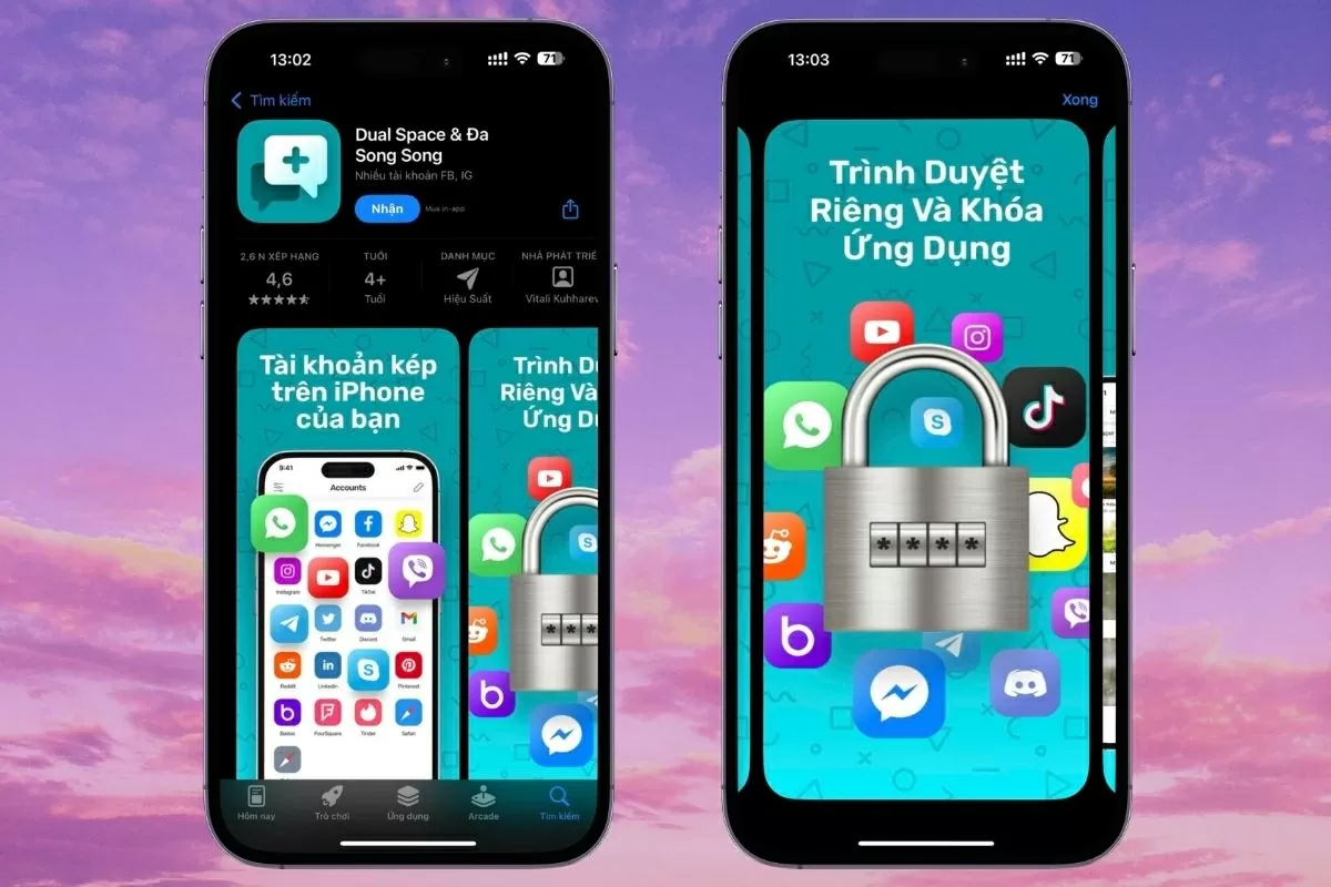 Sử dụng Dual Space Social Manager để chạy nhiều tài khoản mạng xã hội trên iPhone.
