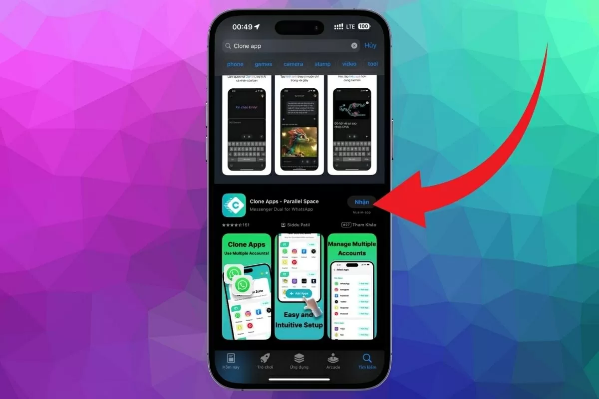 Tải và mở ứng dụng Clone App trên iPhone.
