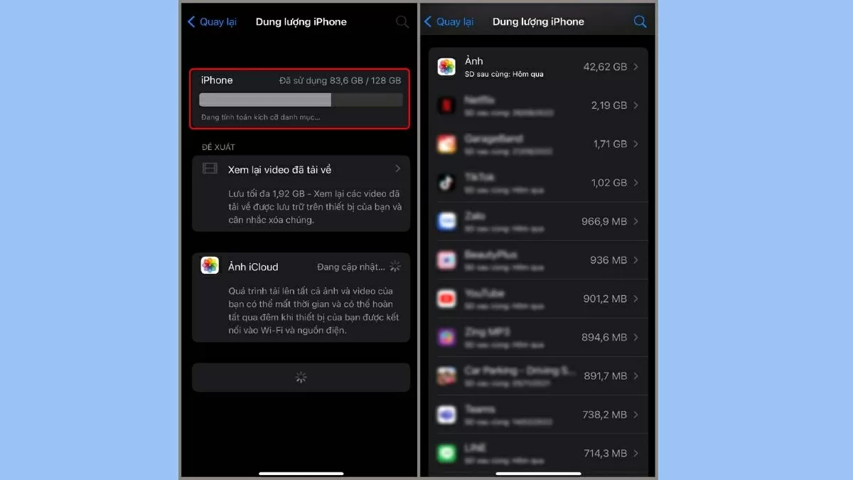 Bạn sẽ thấy tổng dung lượng thiết bị,