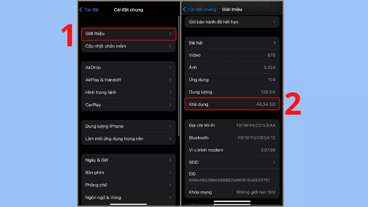 Nhấn vào mục Giới thiệu (About). 