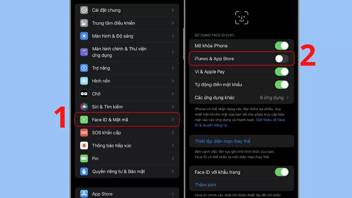 Tìm đến mục Face ID & Mật mã (Face ID & Passcode).