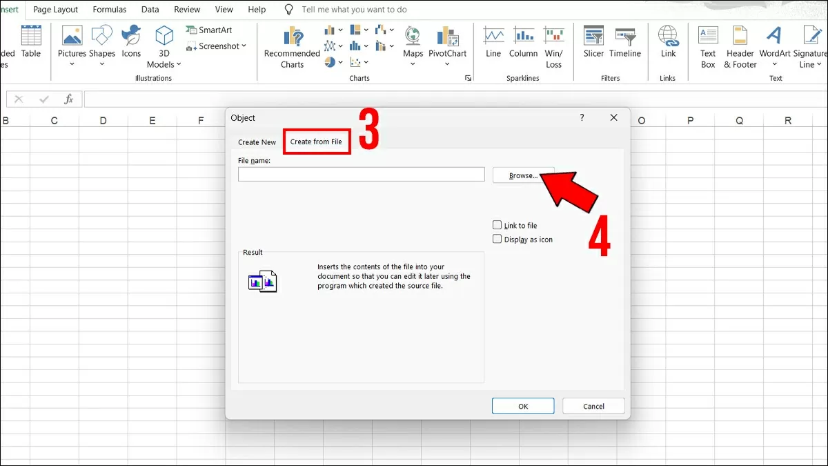 Mở chức năng chèn đối tượng.