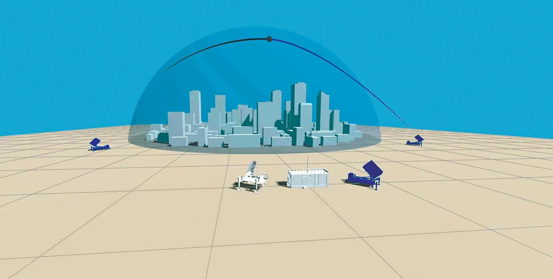 Hình ảnh mô phỏng hệ thống phòng không Vòm Sắt đánh chặn một vụ tấn công. (Nguồn: ABC News)