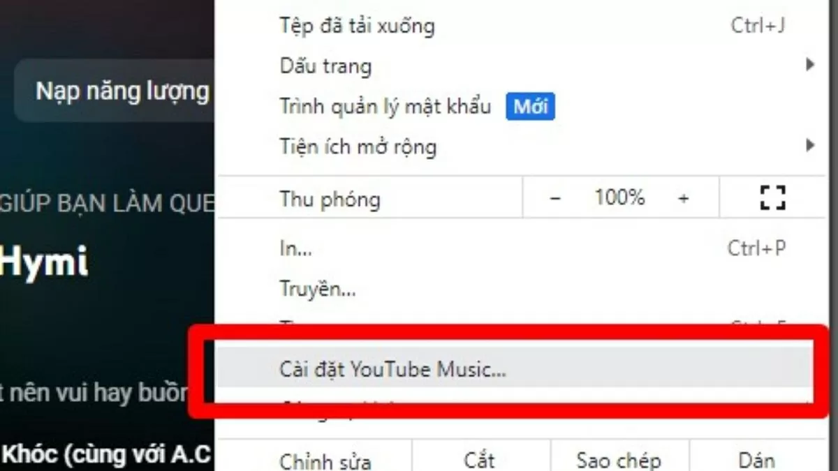 Chọn “Cài đặt YouTube Âm nhạc”. Chọn “Cài đặt YouTube Âm nhạc”.