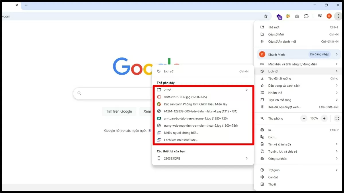 Danh sách các trang web bạn đã truy cập sẽ hiện ra. 