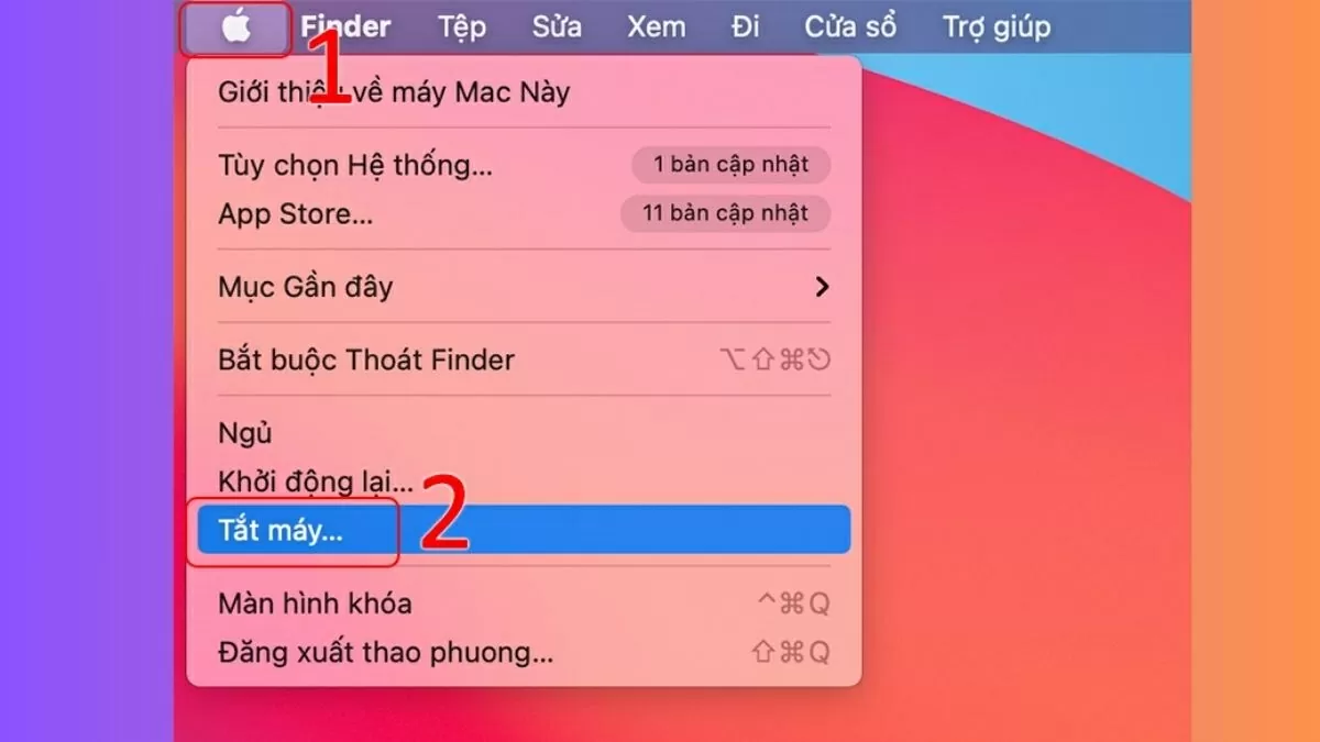 Tắt MacBook hoàn toàn từ menu Apple.