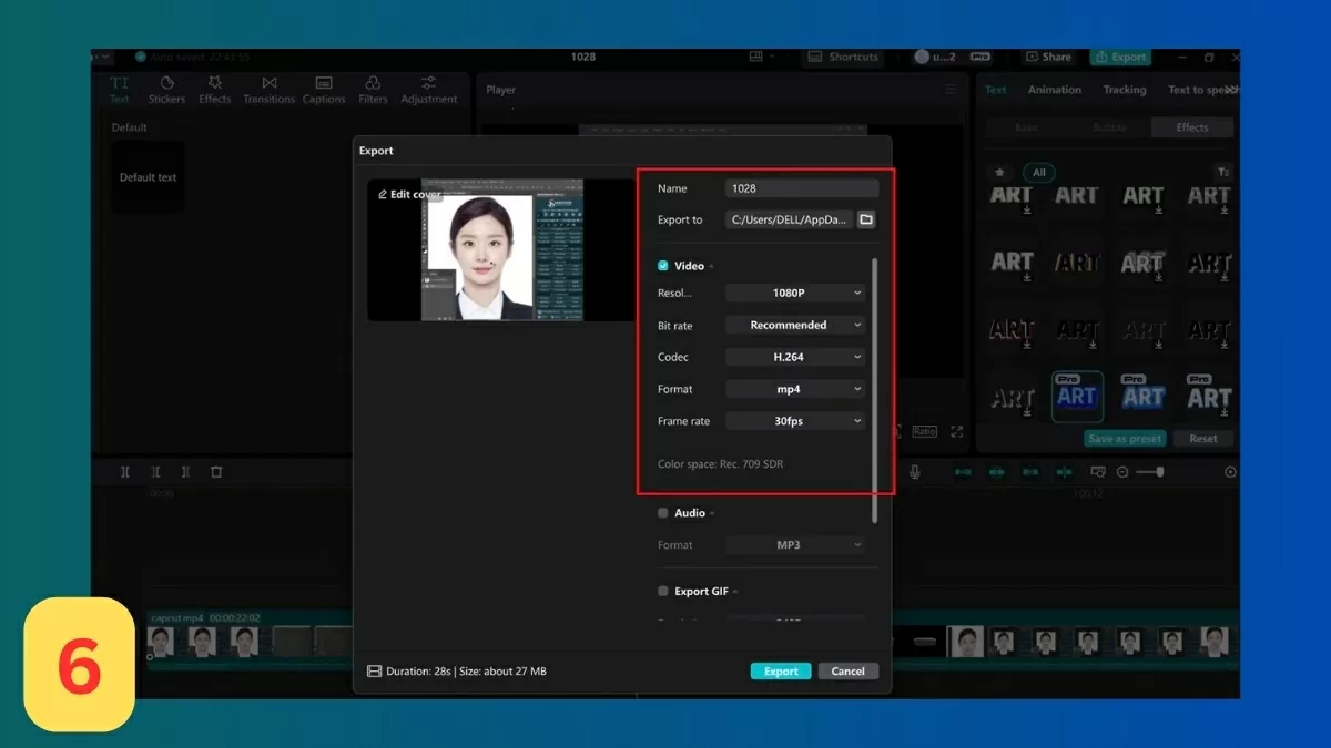 Xuất video hoàn chỉnh.