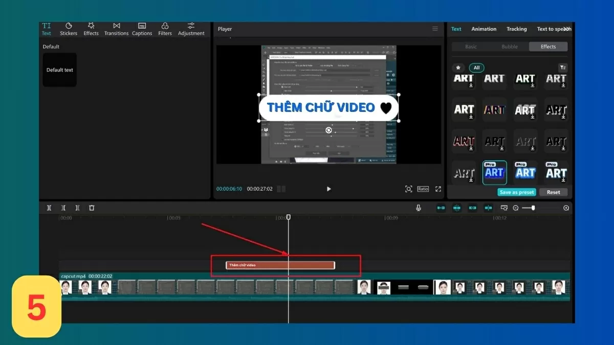 Điều chỉnh vị trí và thời gian hiển thị chữ.